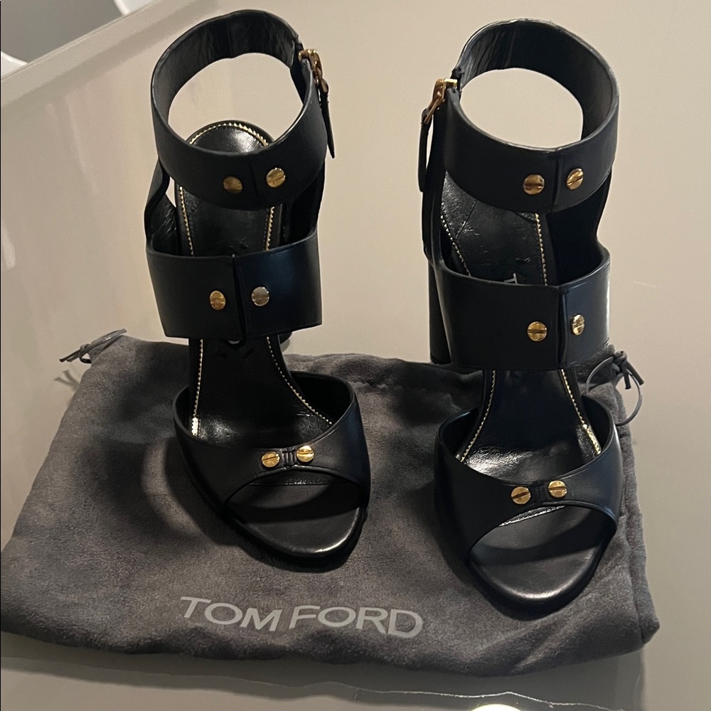 Tom Ford Black and Gold Heeled Sandals